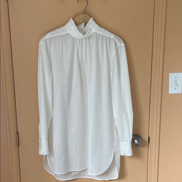 MaxMara Tops - MaxMara Ivory Ruffled Neck Long line Blouse or Tunic